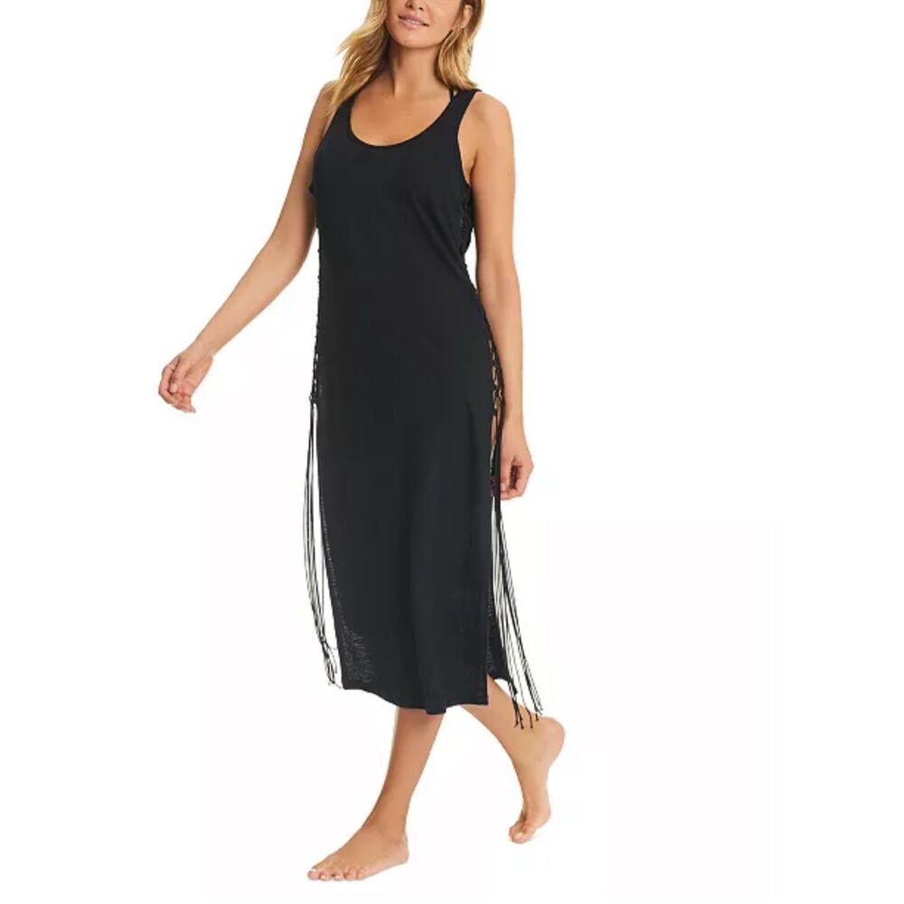 Red Carter Nwt Cotton Open-Side Cover-Up Dress - Black Xs